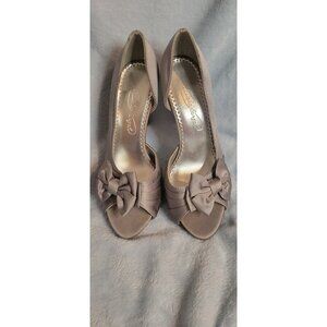 Michaelangelo Gray Satin Open Toe Slip On Heels Shoes Women's 5 1/2